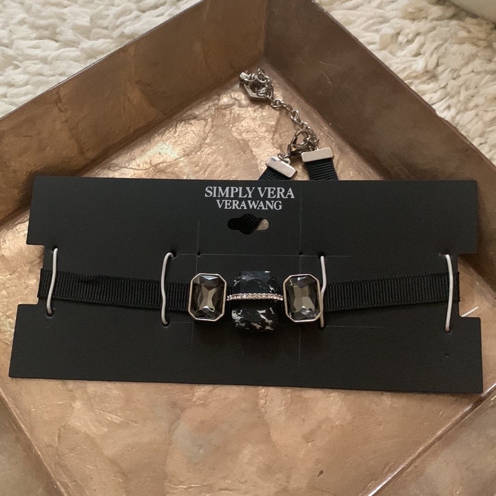 Black Ribbon Sparkling Stones Ribbon Choker Necklace